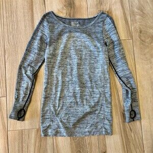 Zella Athletic Top Womens Petite S Heather Gray Long Sleeve Thumbholes